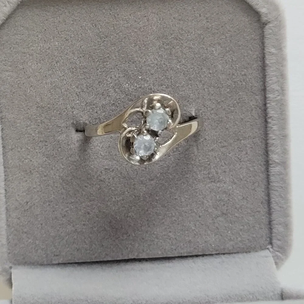 1960s Blue Topaz Ring 10k Vintage White Gold Dason December Birthstone - Picture 8 of 15